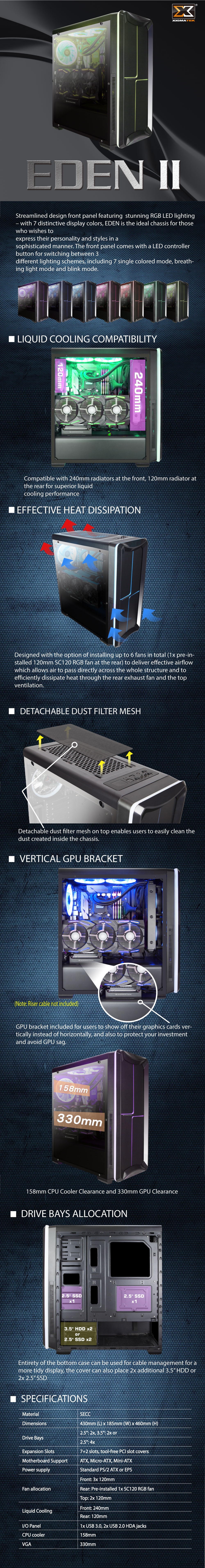 Xigmatek EDEN II EN9993 RGB Gaming Kasa - Tempered Camlı